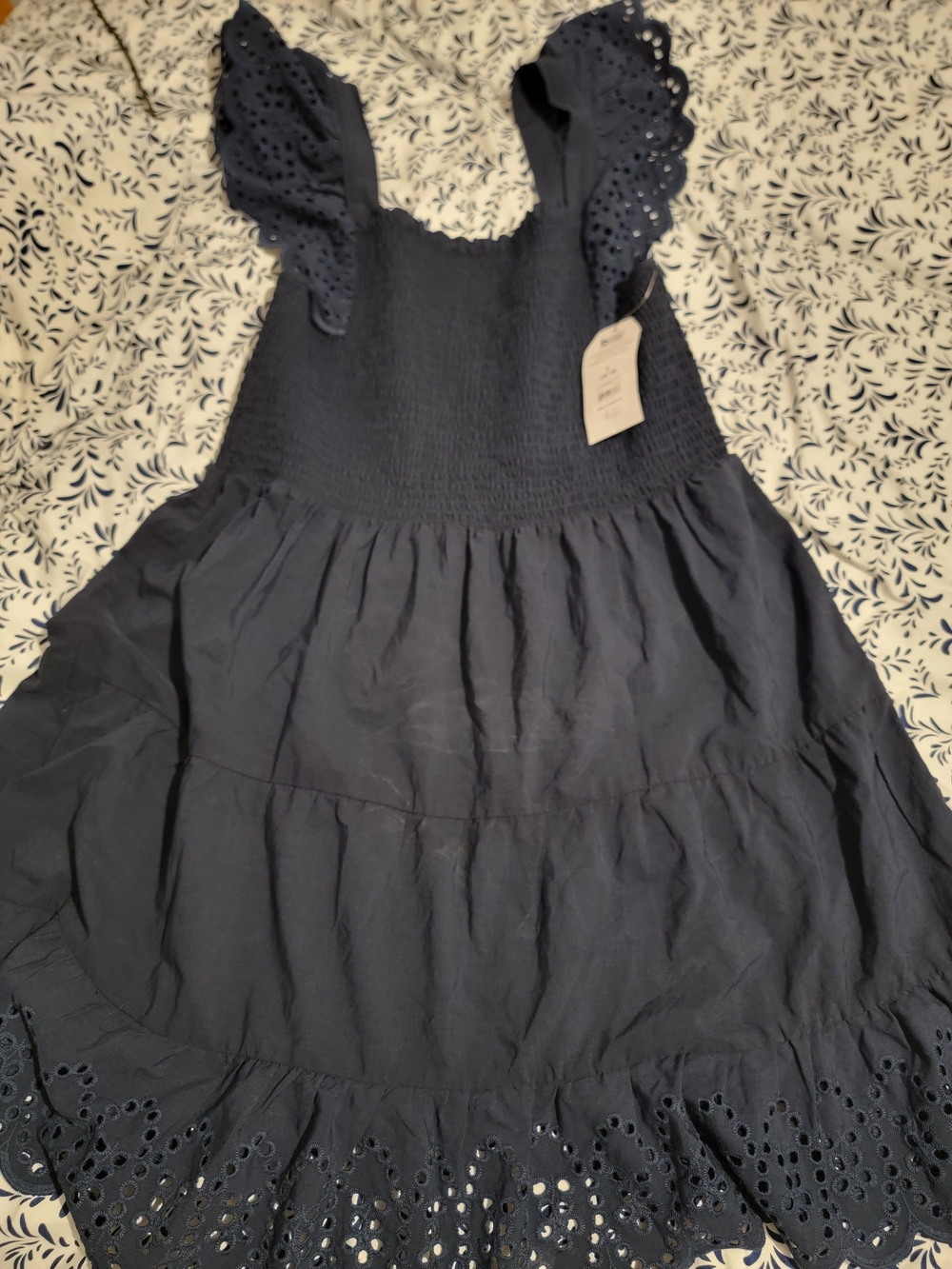 Women's Navy Eyelet Summer Sundress with Ruffle Straps
